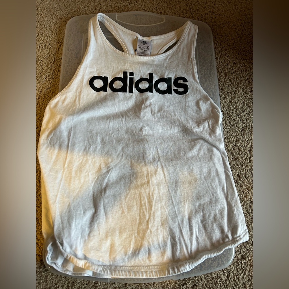 Adidas White Sleeveless Top with Black Logo